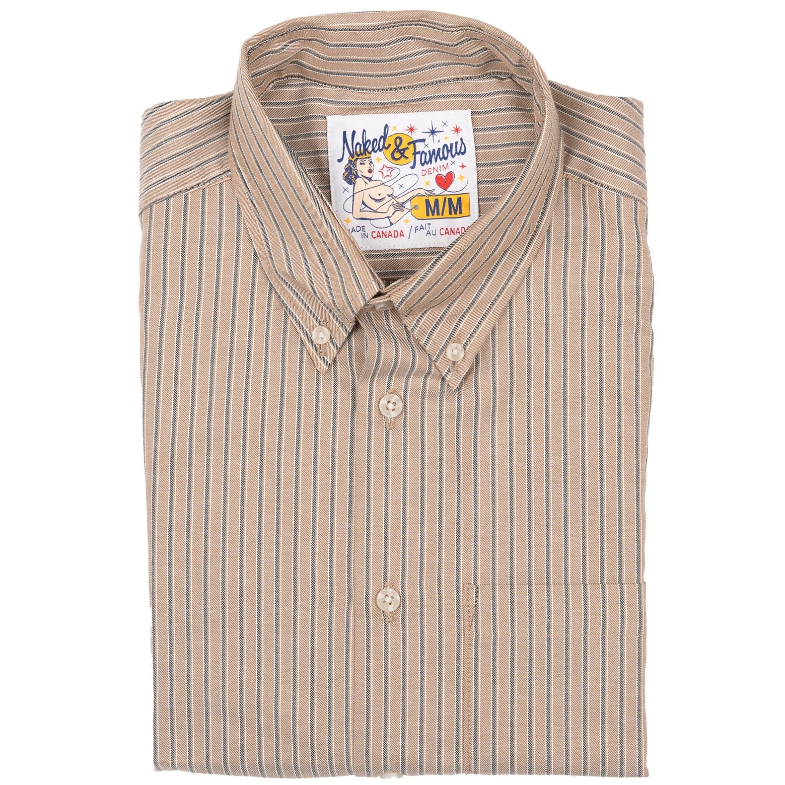 Easy Shirt - Soft Finish Classic Stripe - Taupe by Naked & Famous Denim