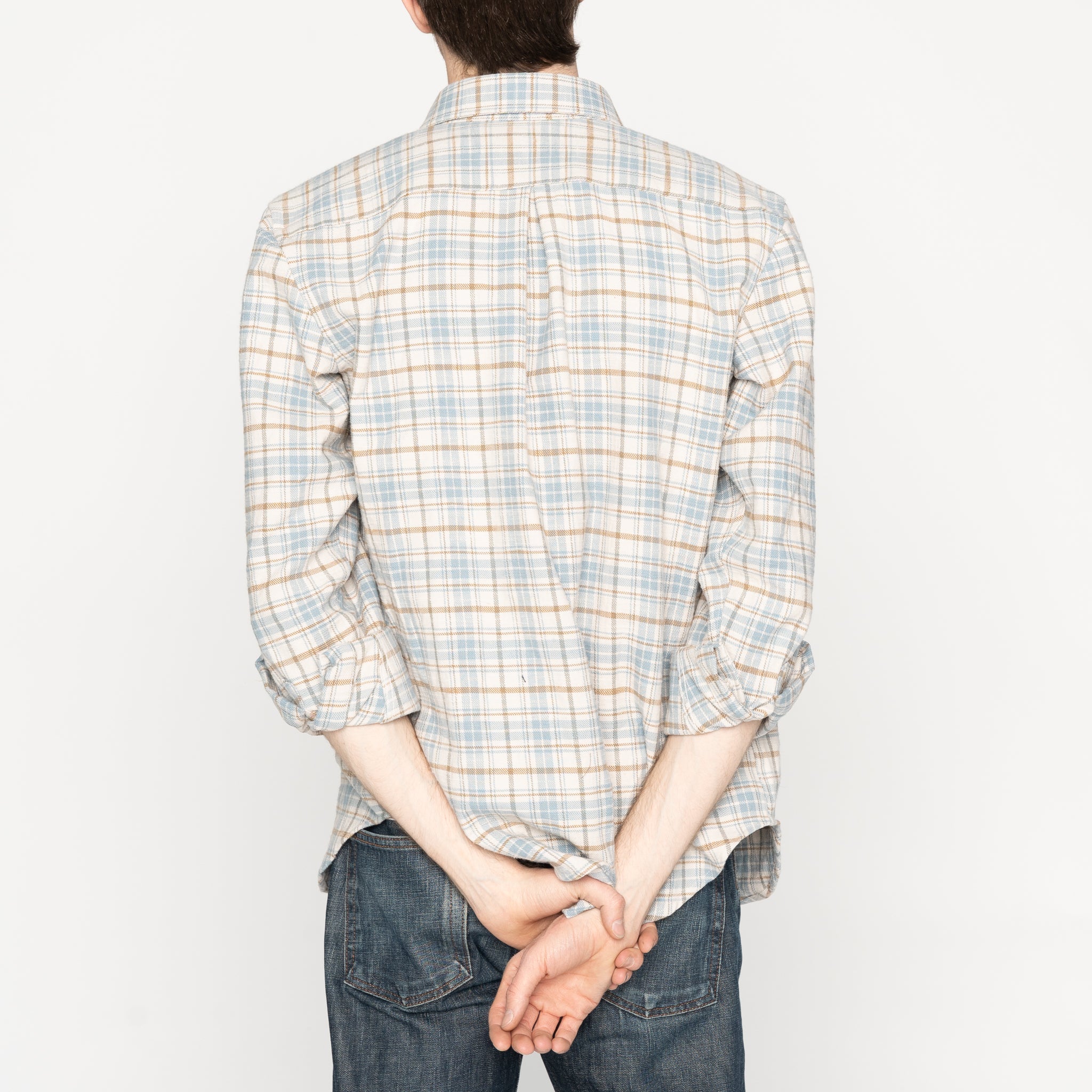 Easy Shirt - Big Slub Check Flannel - Pale Blue by Naked & Famous Denim