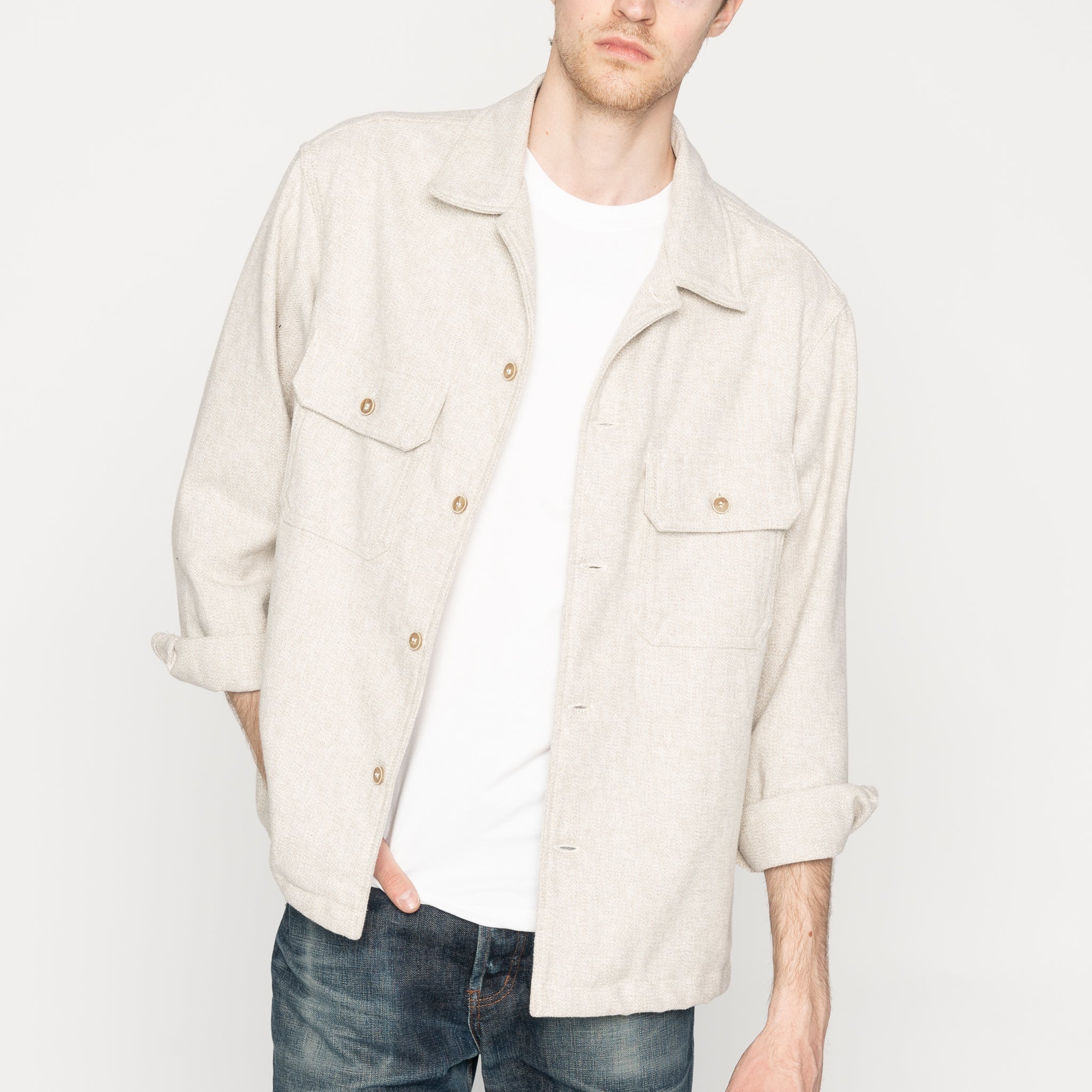 Over Shirt - Triple Yarn Twist Brushed Flannel - Ivory by Naked & Famous Denim