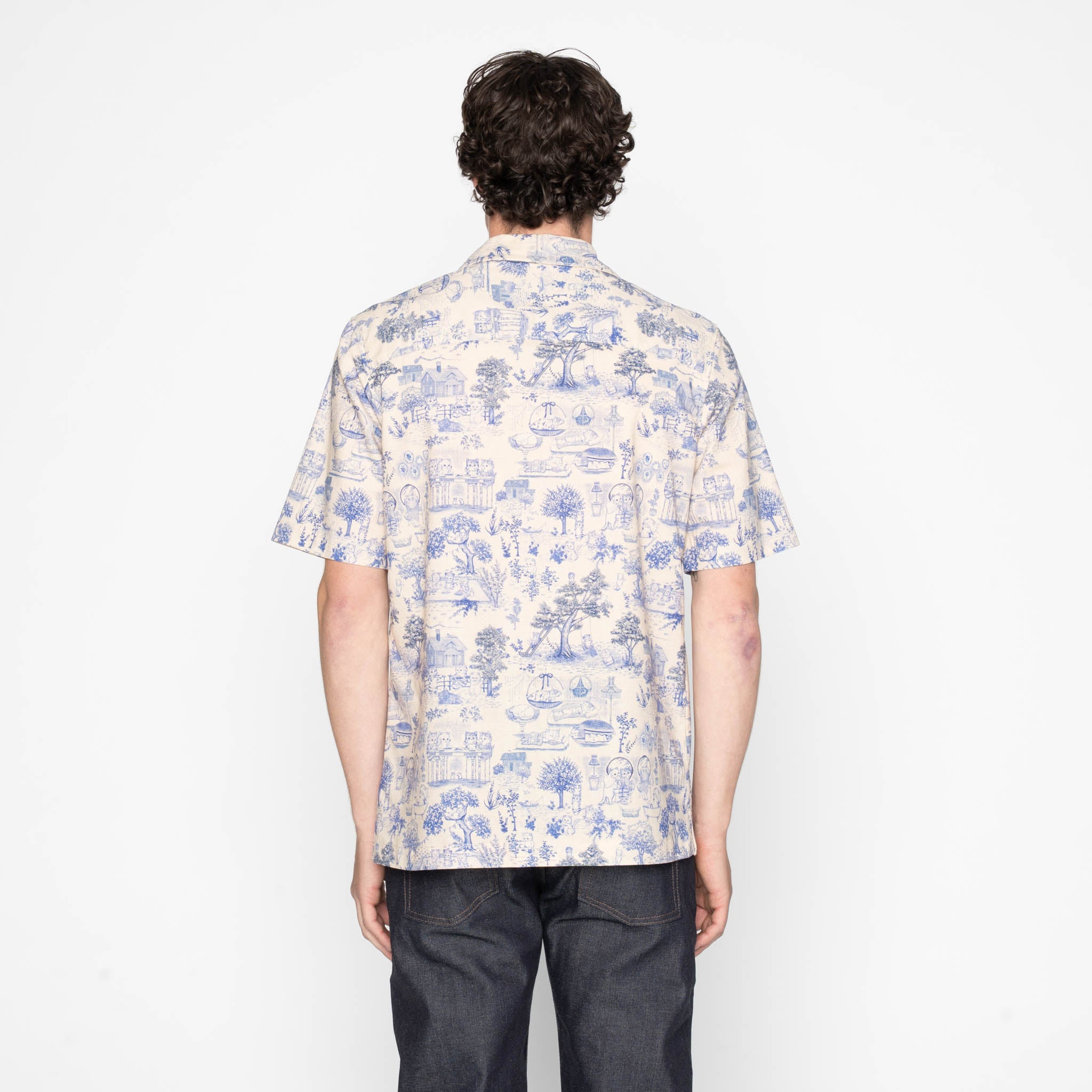 Aloha Shirt - Linen Cats - Blue by Naked & Famous Denim
