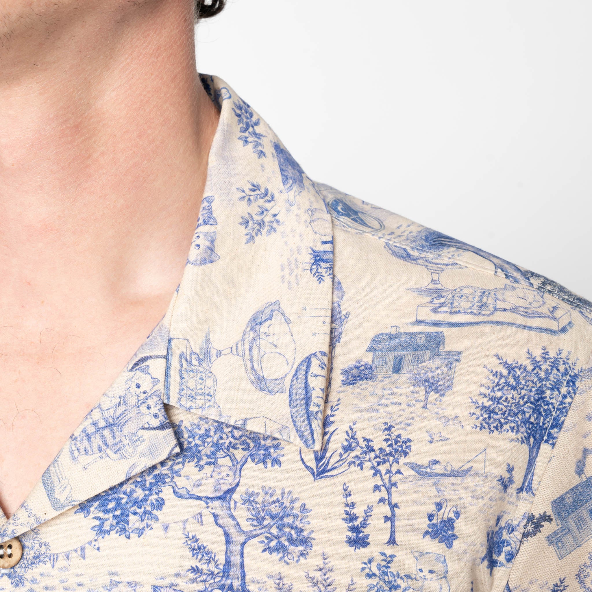 Aloha Shirt - Linen Cats - Blue by Naked & Famous Denim