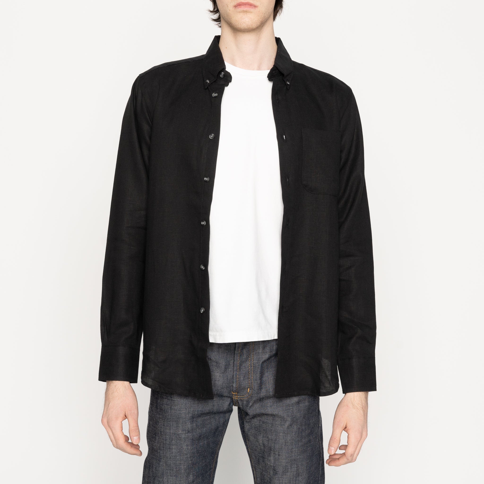 Easy Shirt - French Linen Fine Canvas - Black by Naked & Famous Denim