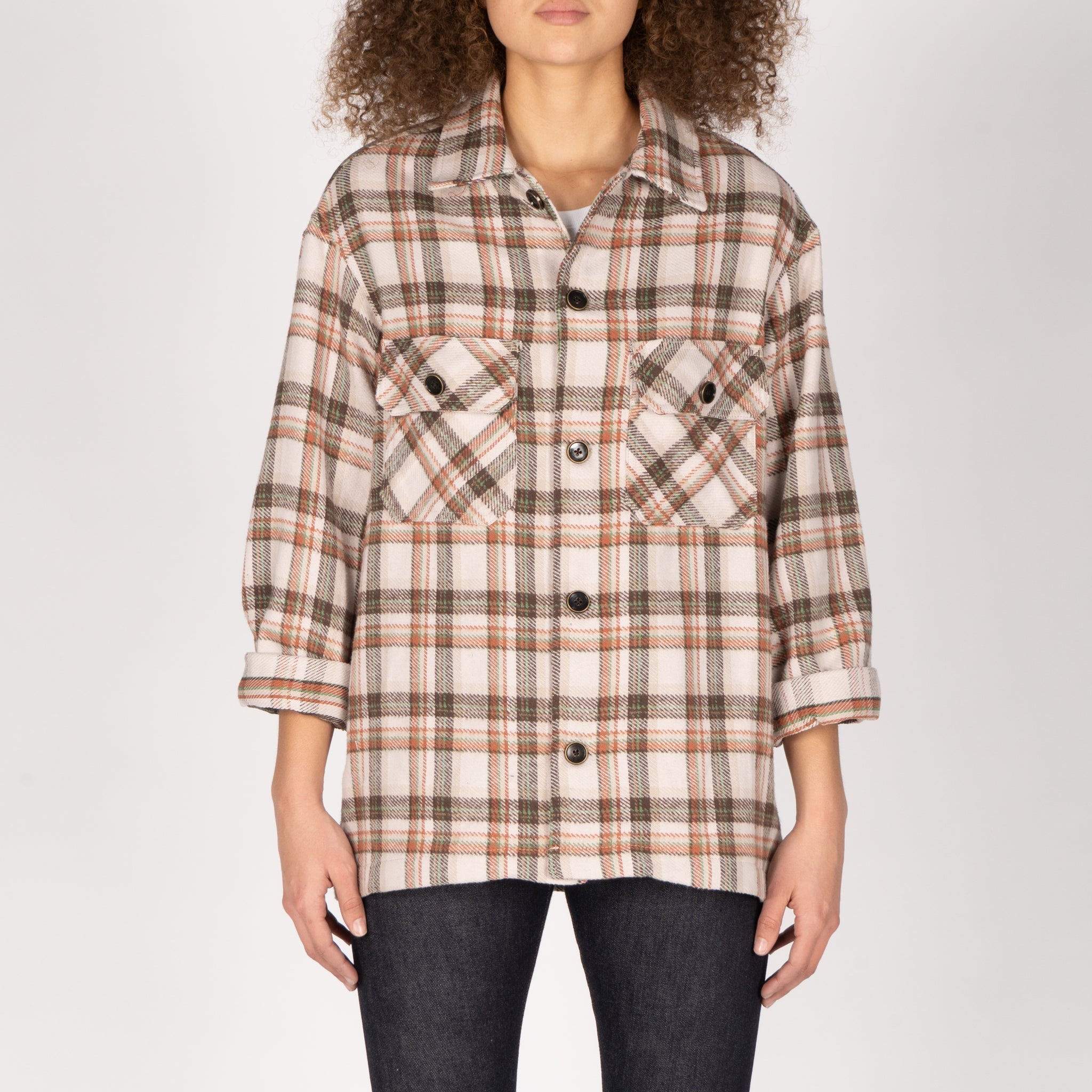 Over Shirt - Triple Yarn Twill Check Brush - Beige by Naked & Famous Denim