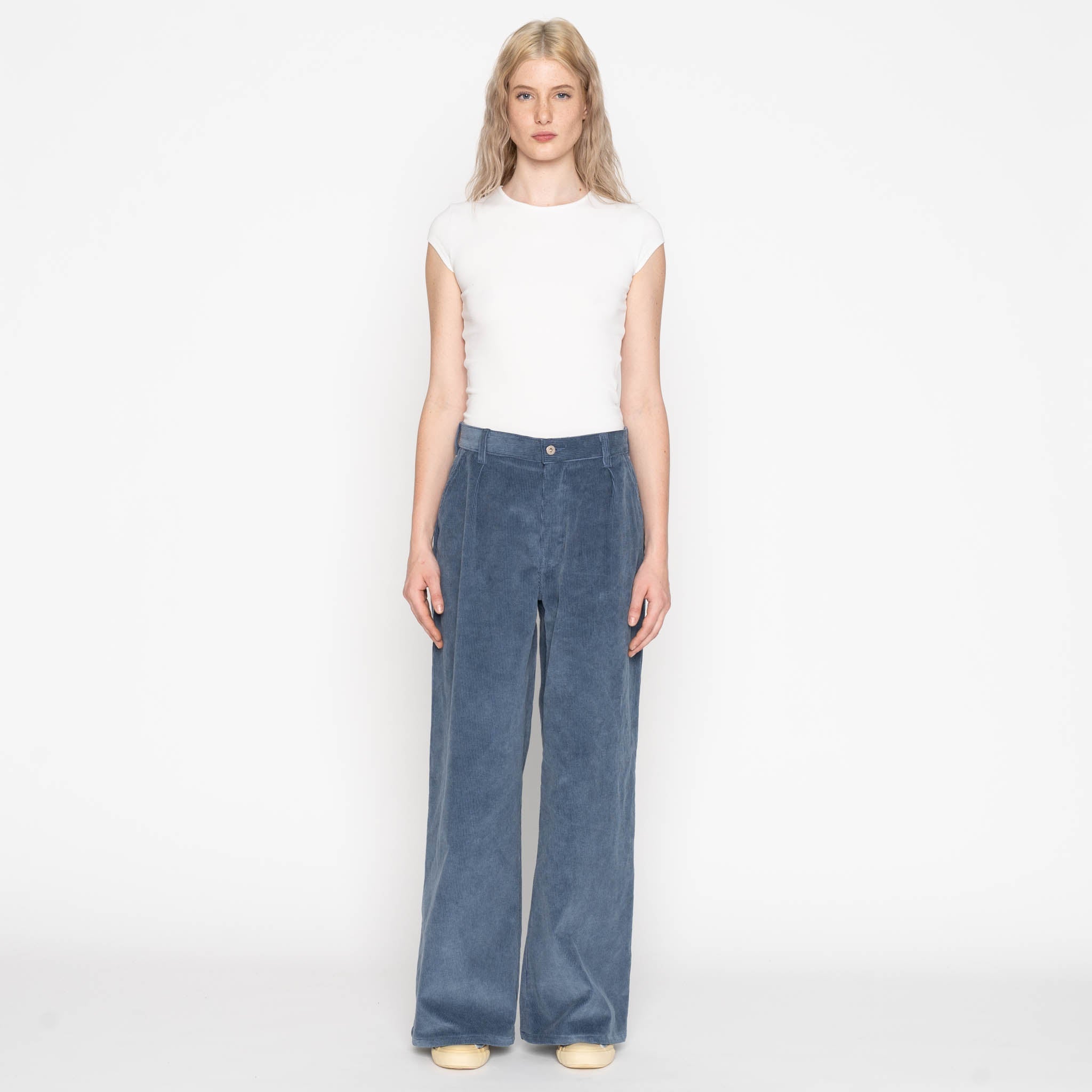 Wide Leg Trouser - Organic Faded Corduroy - Indigo by Naked & Famous Denim