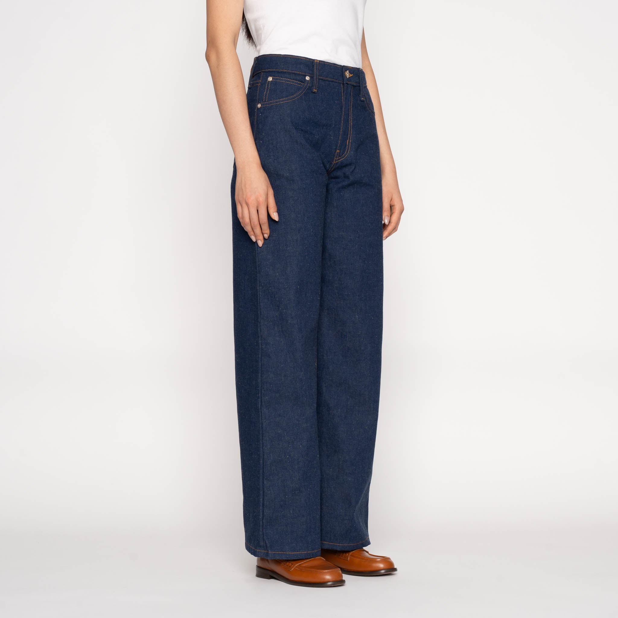 Wide Wild West - 2x1 Dungaree Nep Denim - Mid Indigo by Naked & Famous Denim