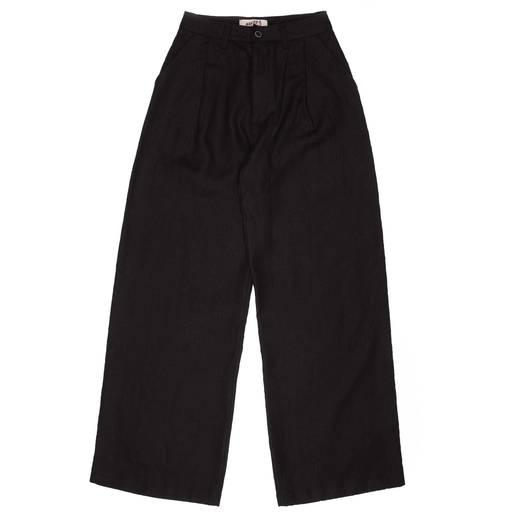 Relaxed Pleated Trouser - French Linen Fine Canvas - Black by Naked & Famous Denim