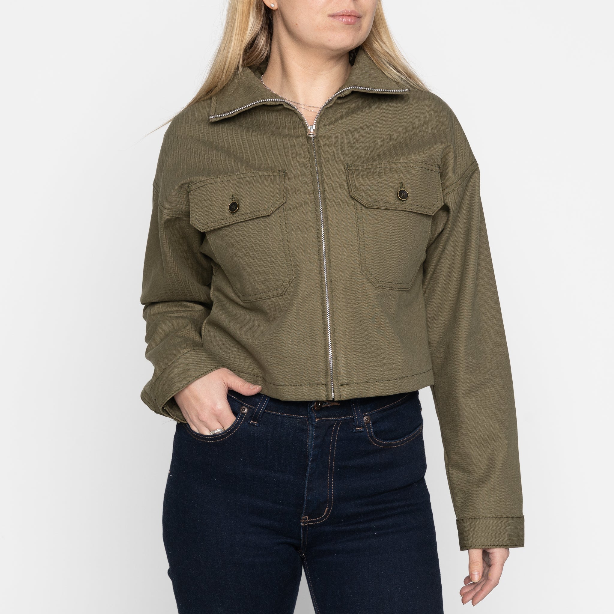 Zip Crop Jacket - Army HBT - Olive Drab by Naked & Famous Denim