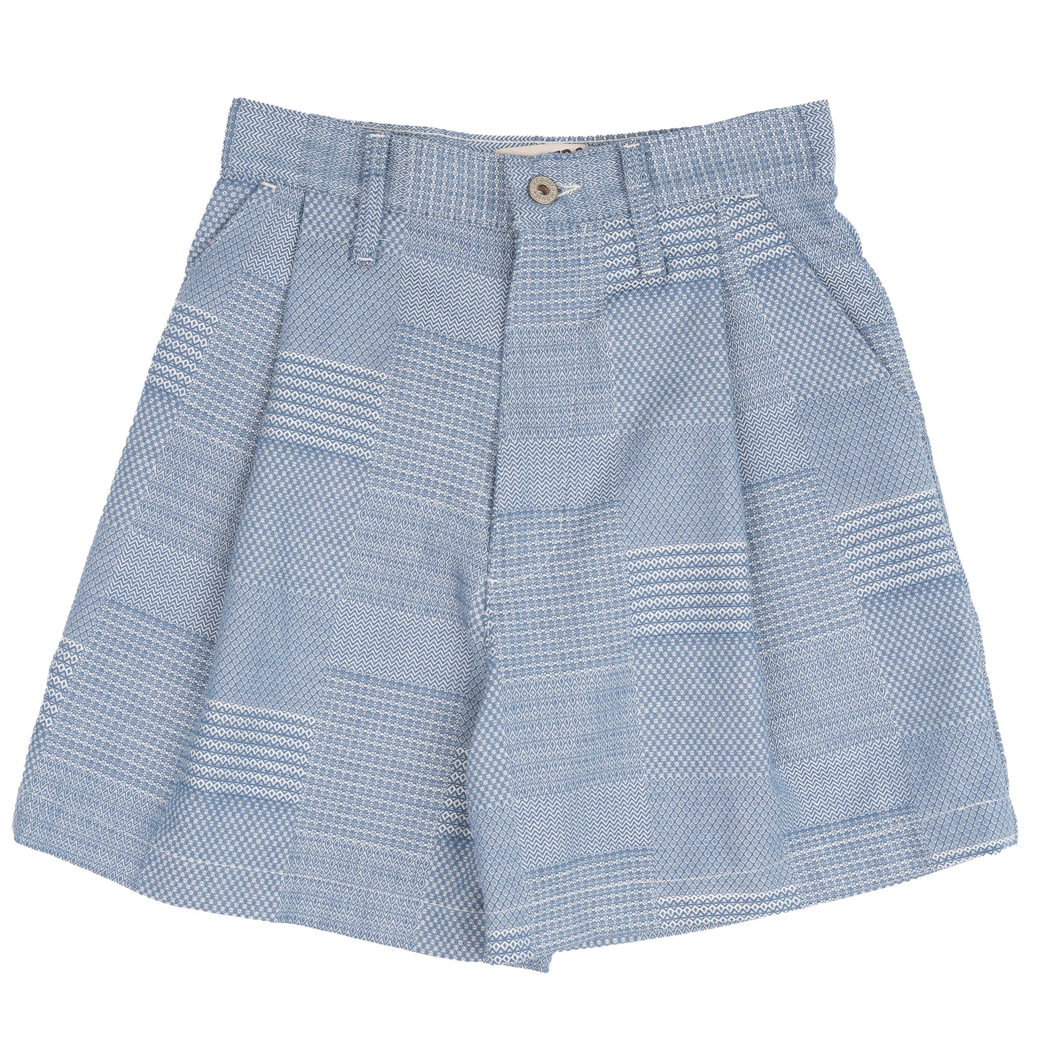 Twin Pleat Short - Dobby Patchwork - Pale Blue by Naked & Famous Denim