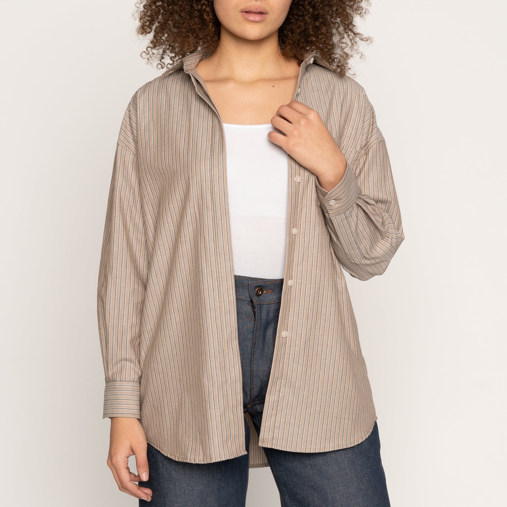 Roomy Shirt - Soft Finish Classic Stripe - Taupe by Naked & Famous Denim