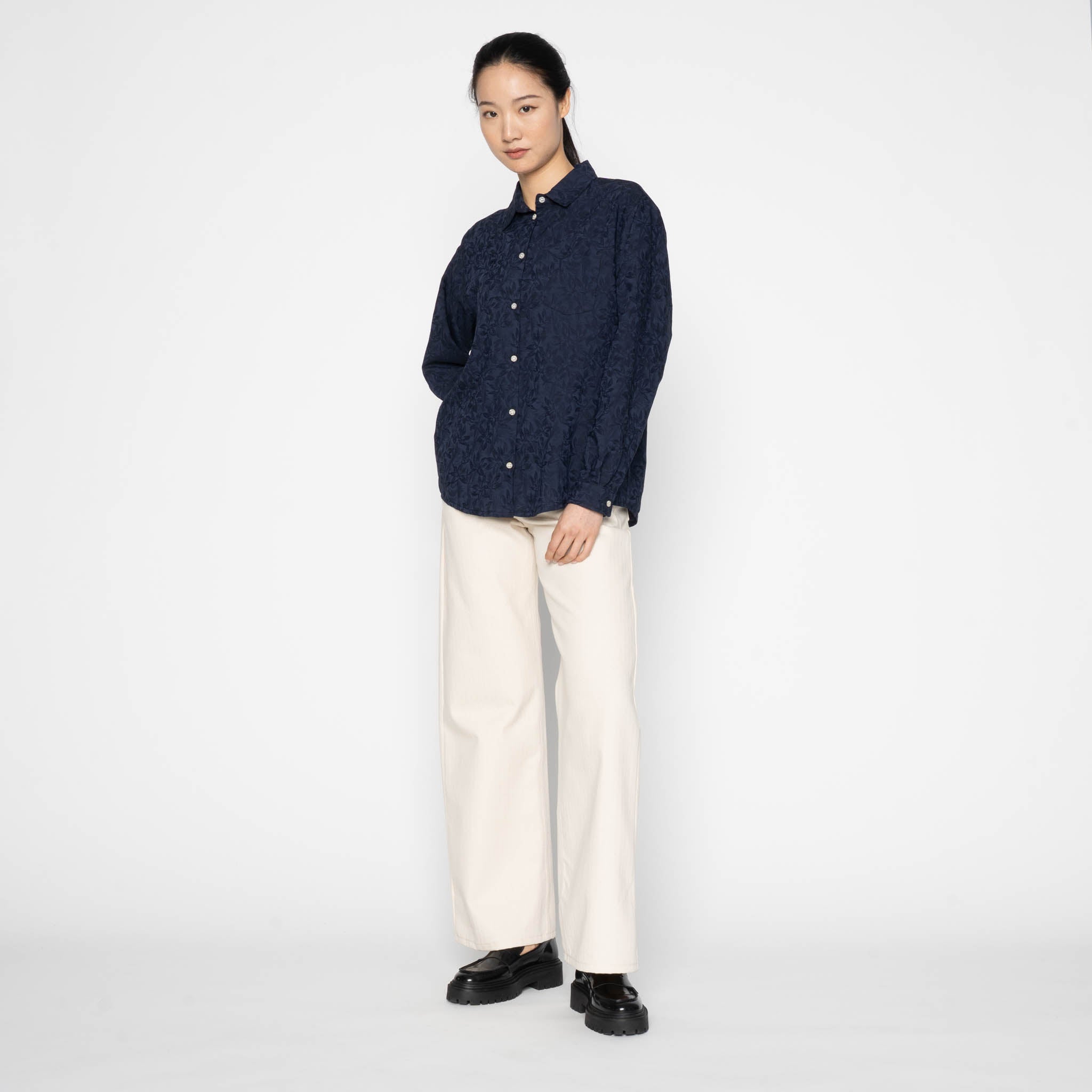Judy Shirt - Jungle Jacquard- Navy by Naked & Famous Denim