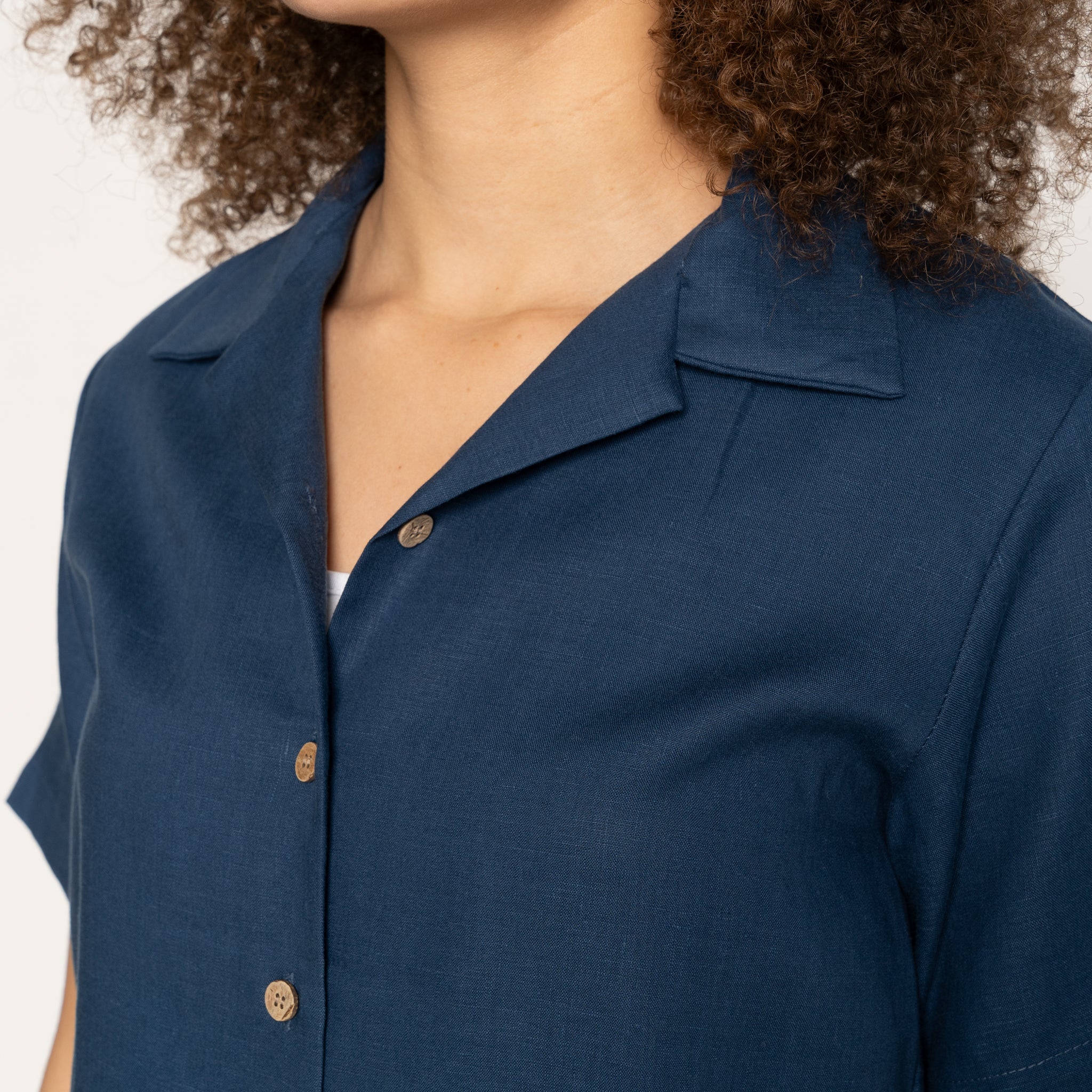 Camp Collar Shirt - French Linen Fine Canvas - Blue by Naked & Famous Denim