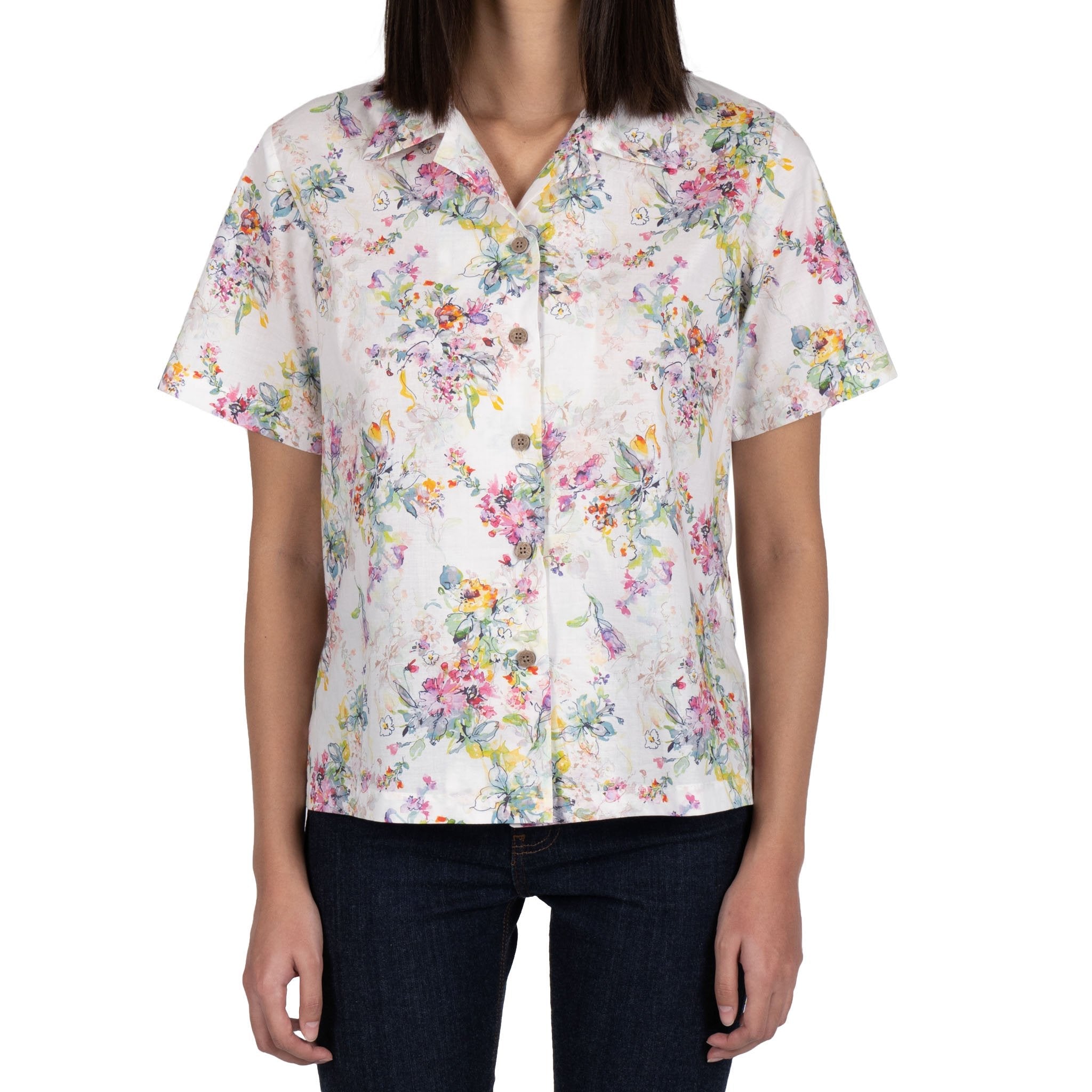Camp Collar Shirt - Flower Painting - White by Naked & Famous Denim