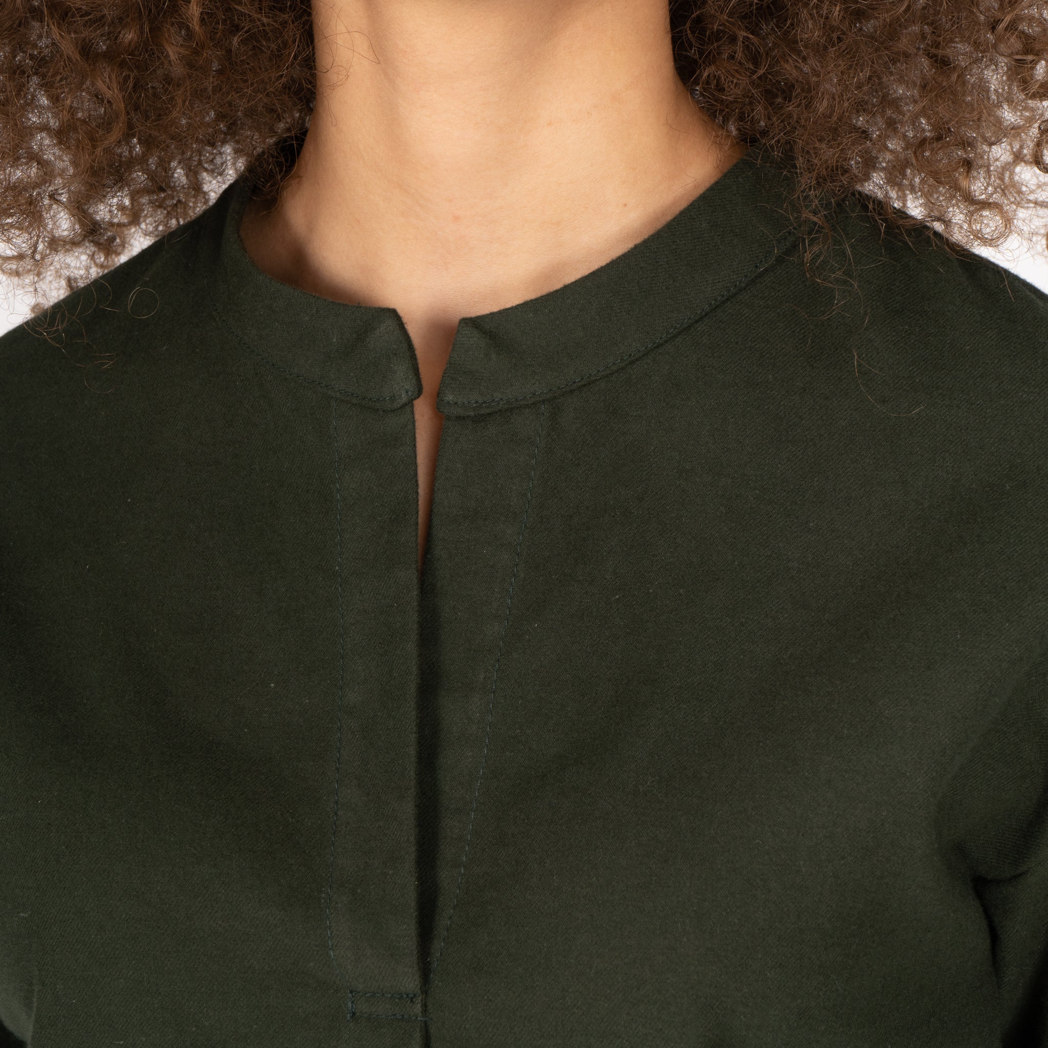 Band Collar Shirt - Cotton Yarn Dyed Flannel - Green by Naked & Famous Denim