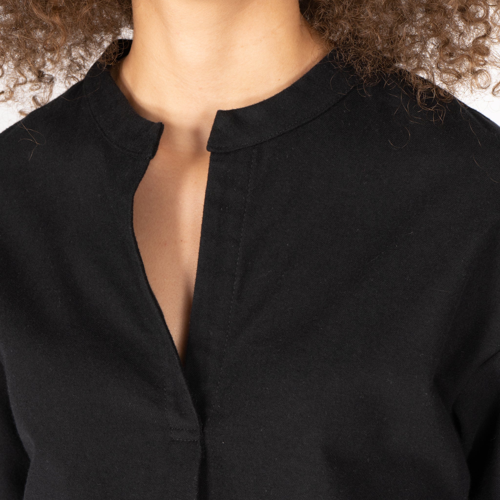 Band Collar Shirt - Cotton Yarn Dyed Flannel - Black by Naked & Famous Denim