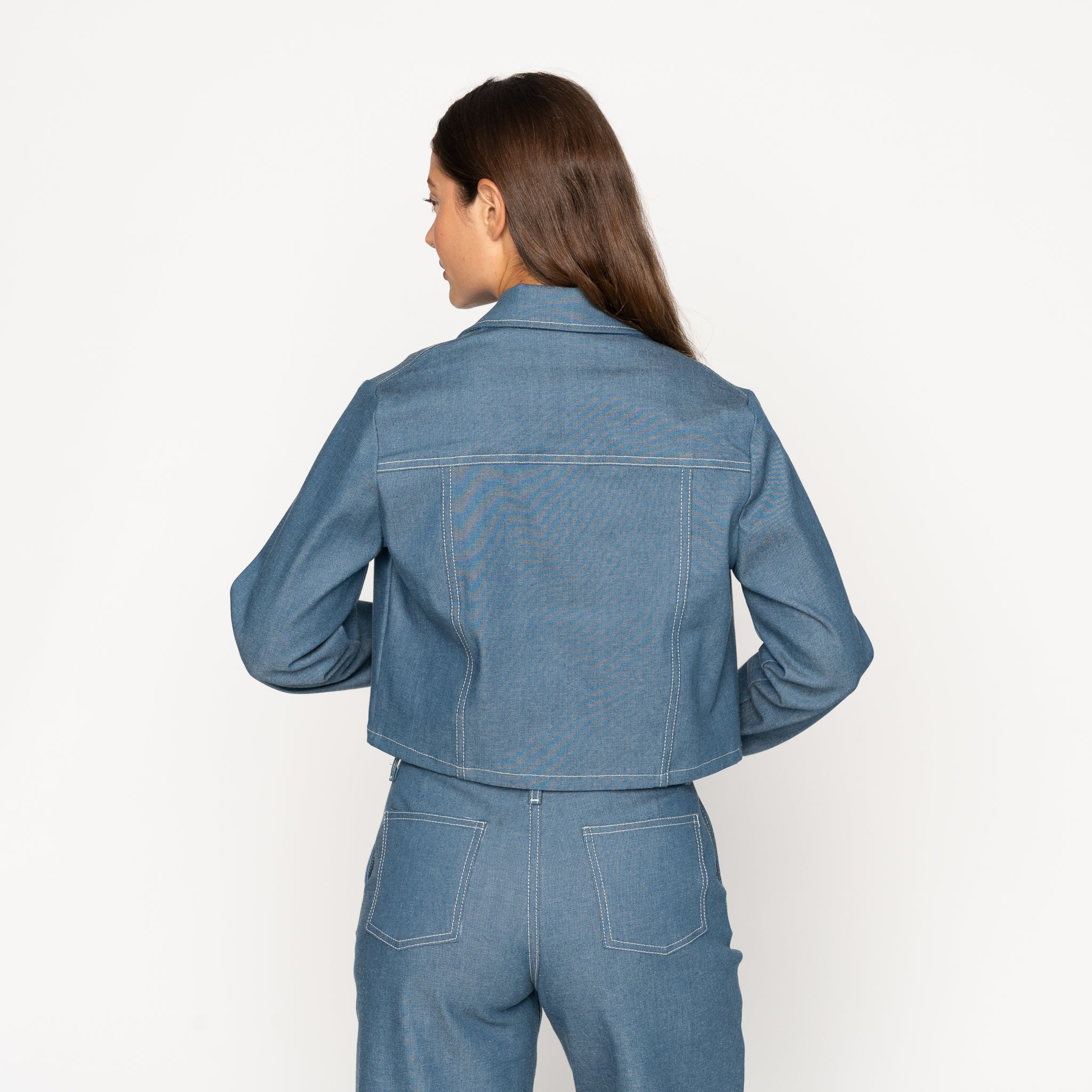 Cropped Jacket - Antique Blue Denim Stretch by Naked & Famous Denim