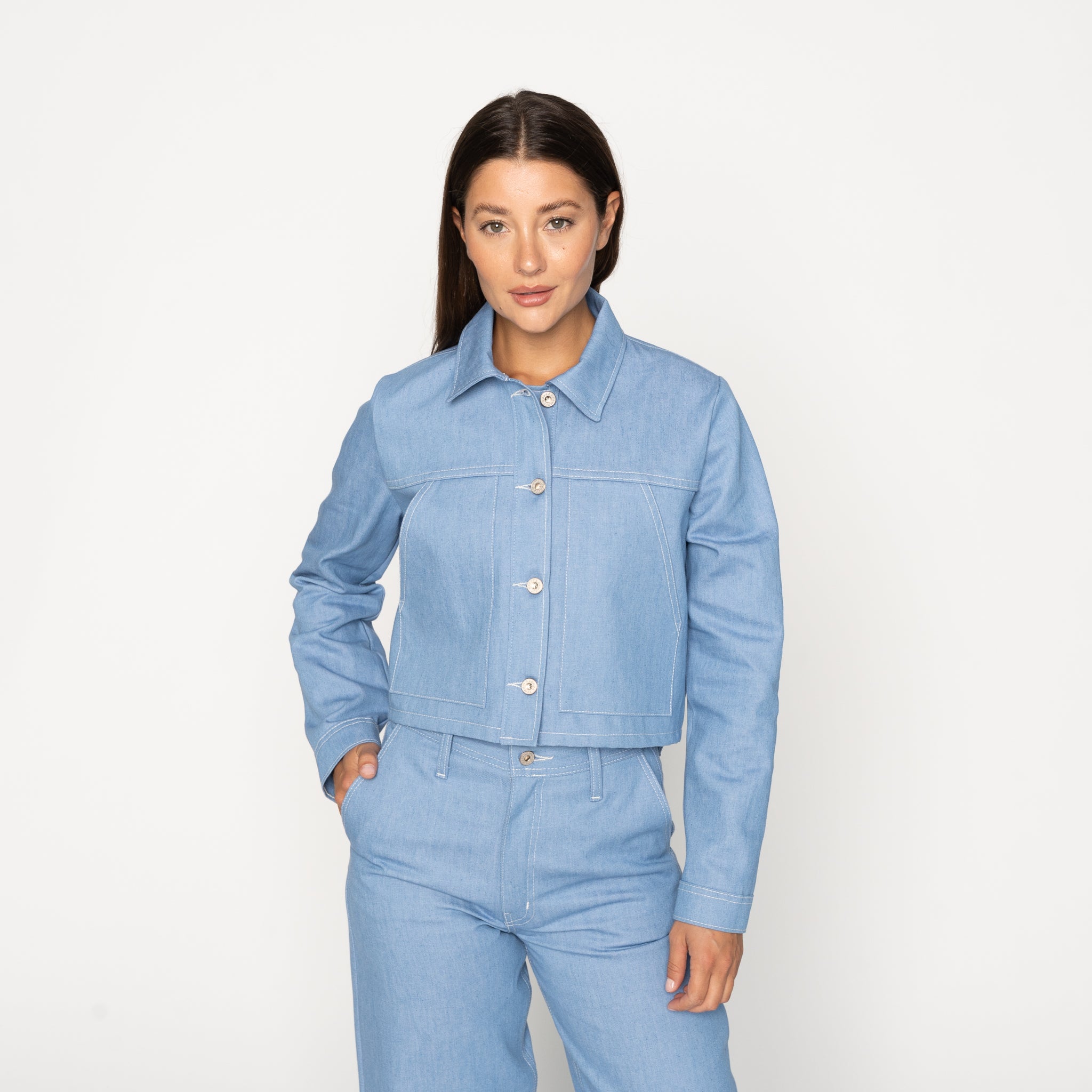 Cropped Denim Jacket - Sakura Sky