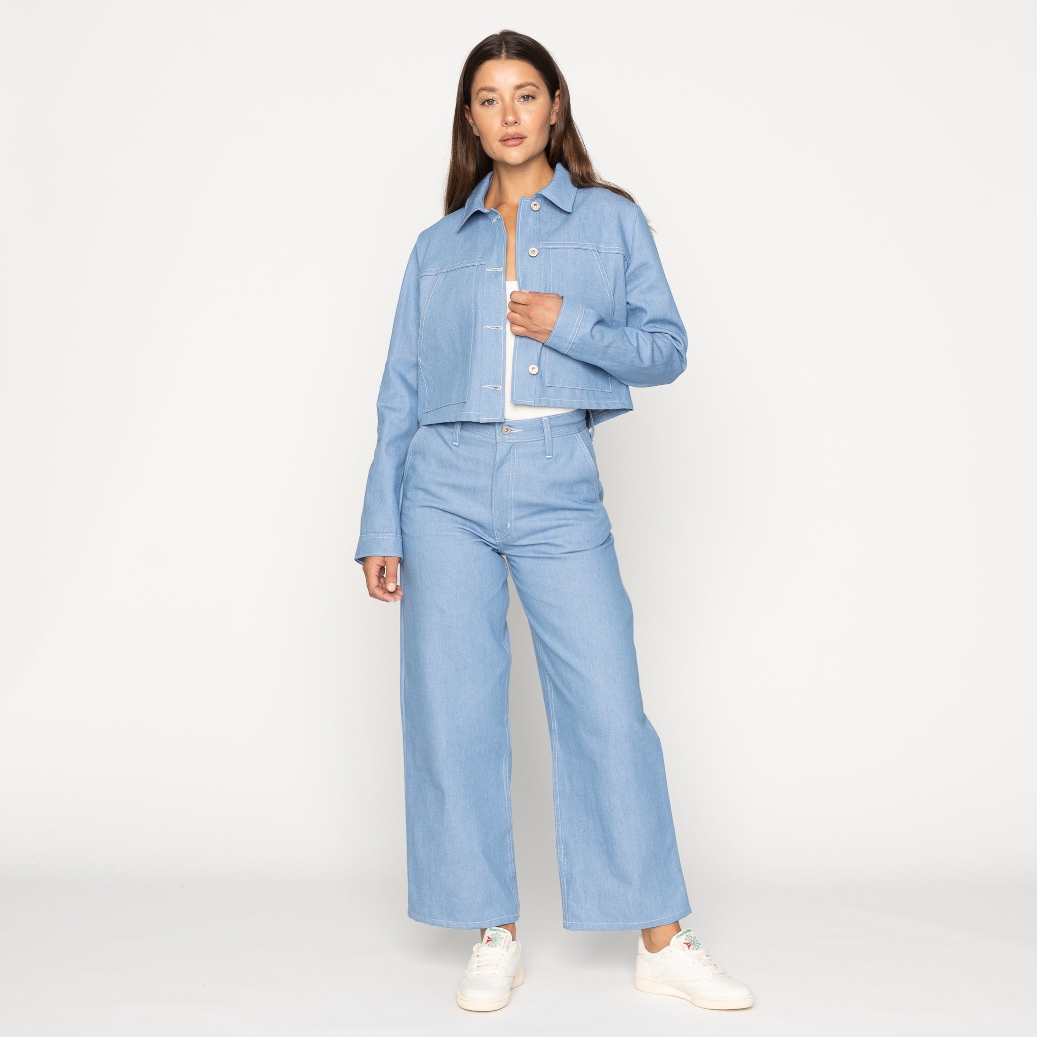 Cropped Denim Jacket - Sakura Sky
