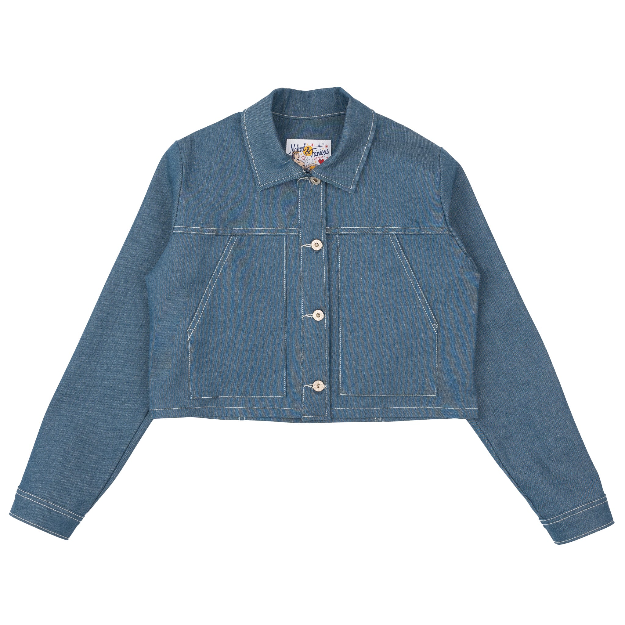 Cropped Jacket - Antique Blue Denim Stretch by Naked & Famous Denim