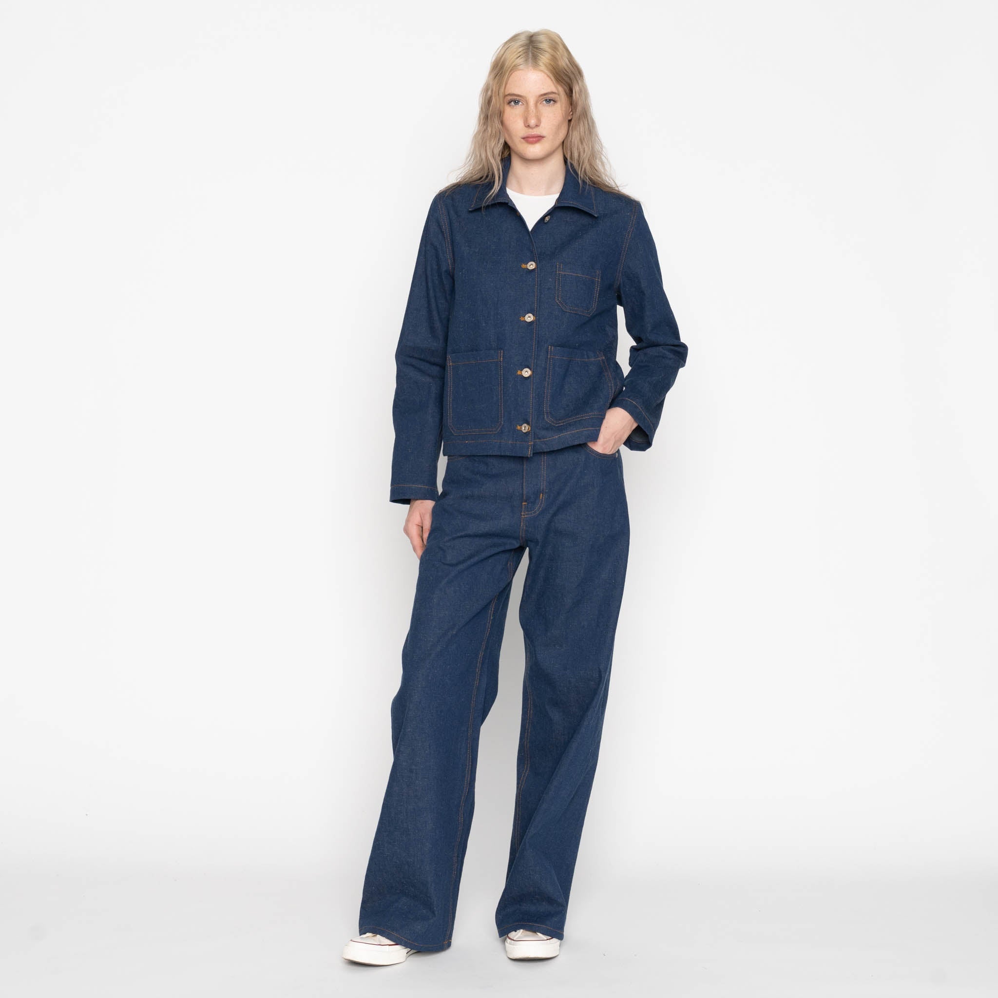 Gracie - 2x1 Dungaree Nep Denim - Mid Indigo by Naked & Famous Denim