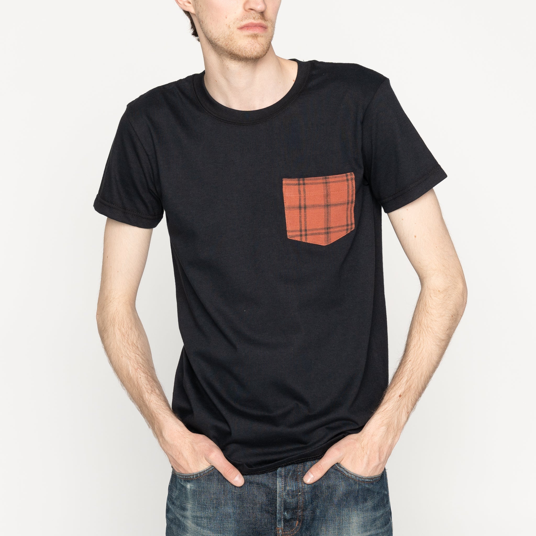 Pocket Tee - Black - Big Slub Vintage Flannel - Red by Naked & Famous Denim
