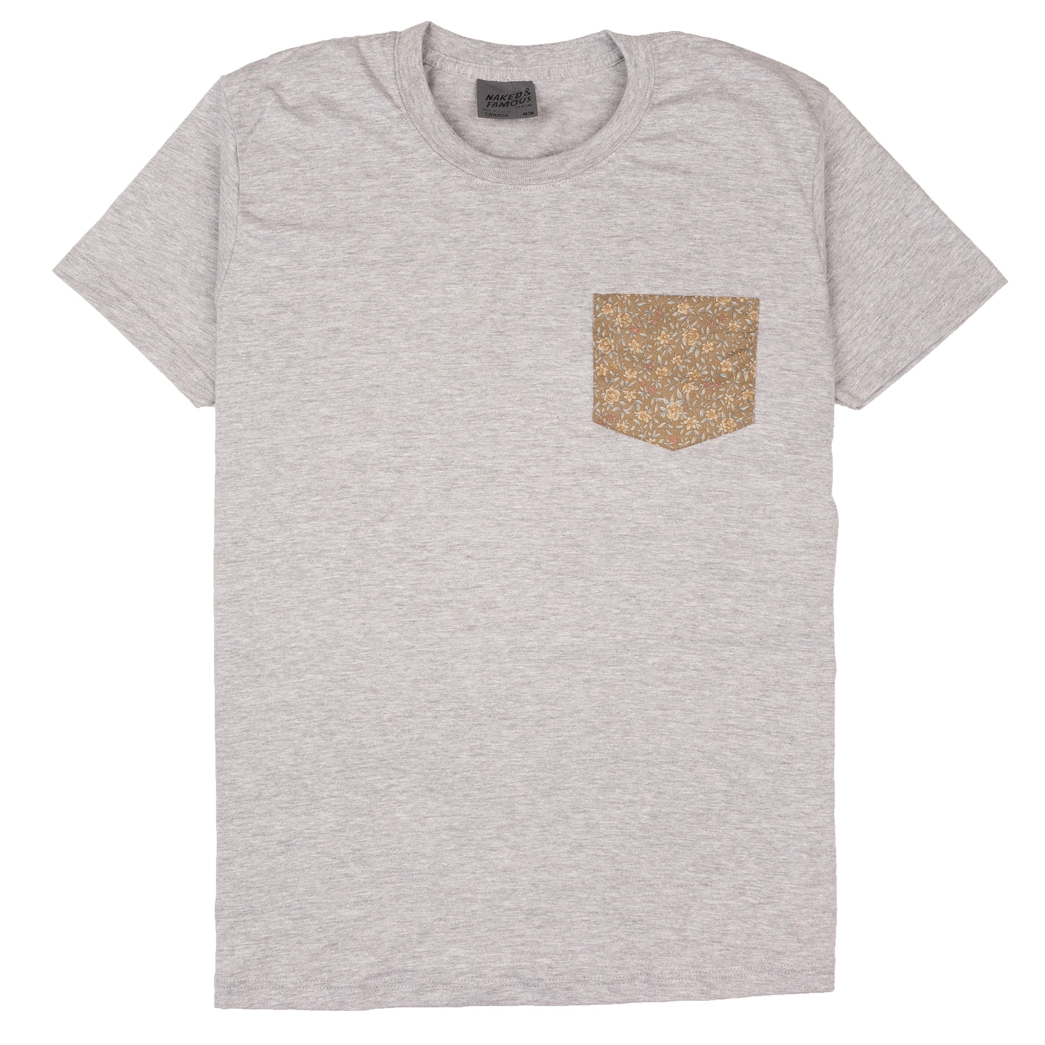 Pocket Tee - Heather Grey - Bell Flowers - Cinnamon by Naked & Famous Denim