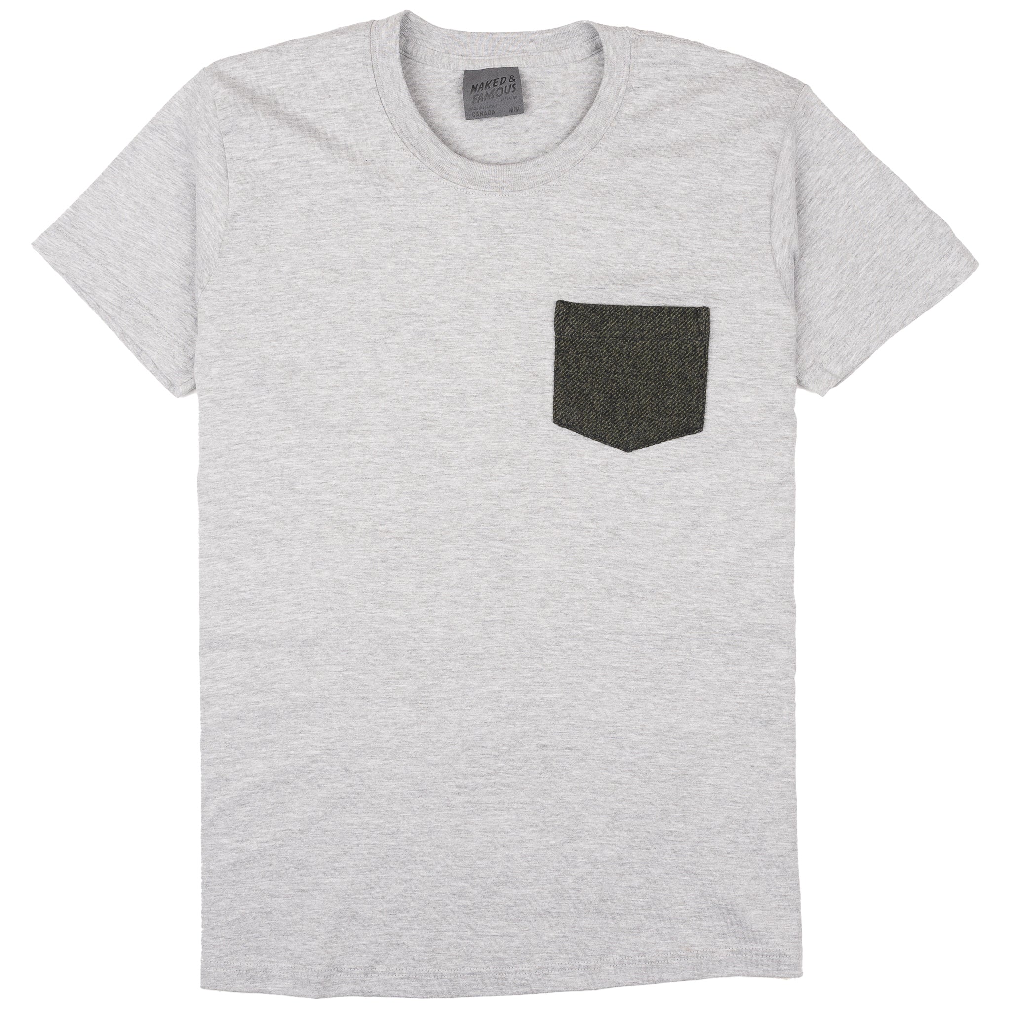 Pocket Tee - Heather Grey - Triple Yarn Twist Brushed Flannel - Forest Green by Naked & Famous Denim