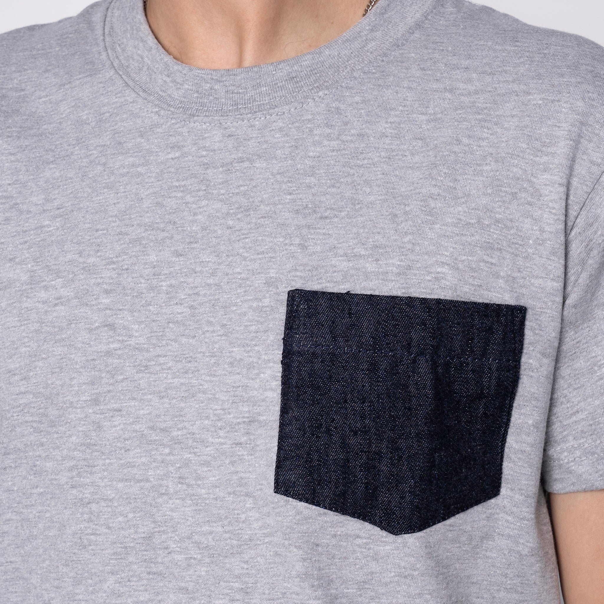 Pocket Tee - Heather Grey + Slub Nep Rinsed Denim by Naked & Famous Denim