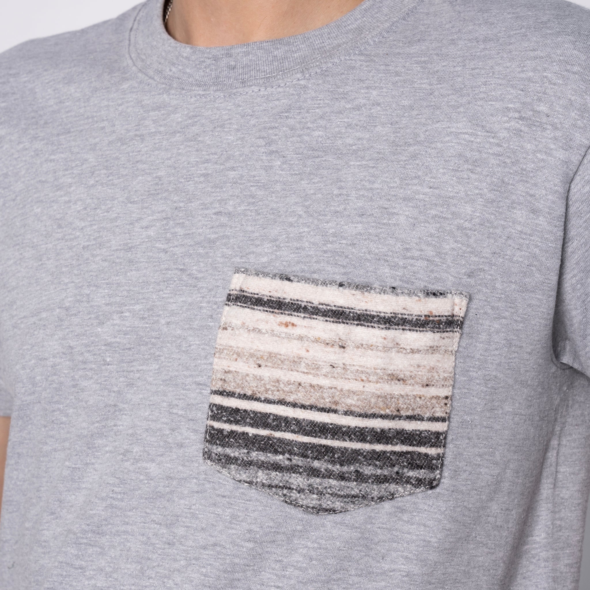 Pocket Tee - Heather Grey + Heavyweight Stripe Grey by Naked & Famous Denim