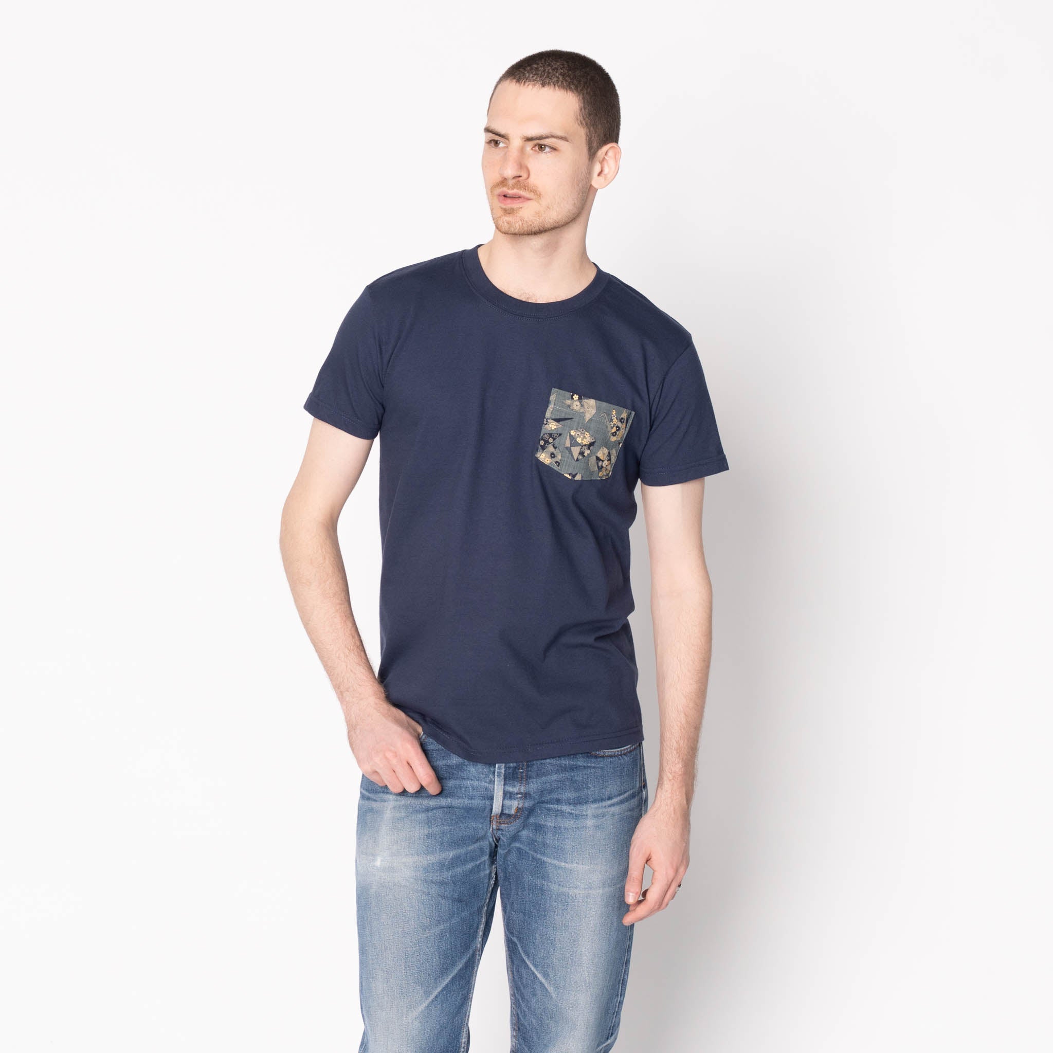 Pocket Tee - Navy - Origami Poplin - Blue by Naked & Famous Denim