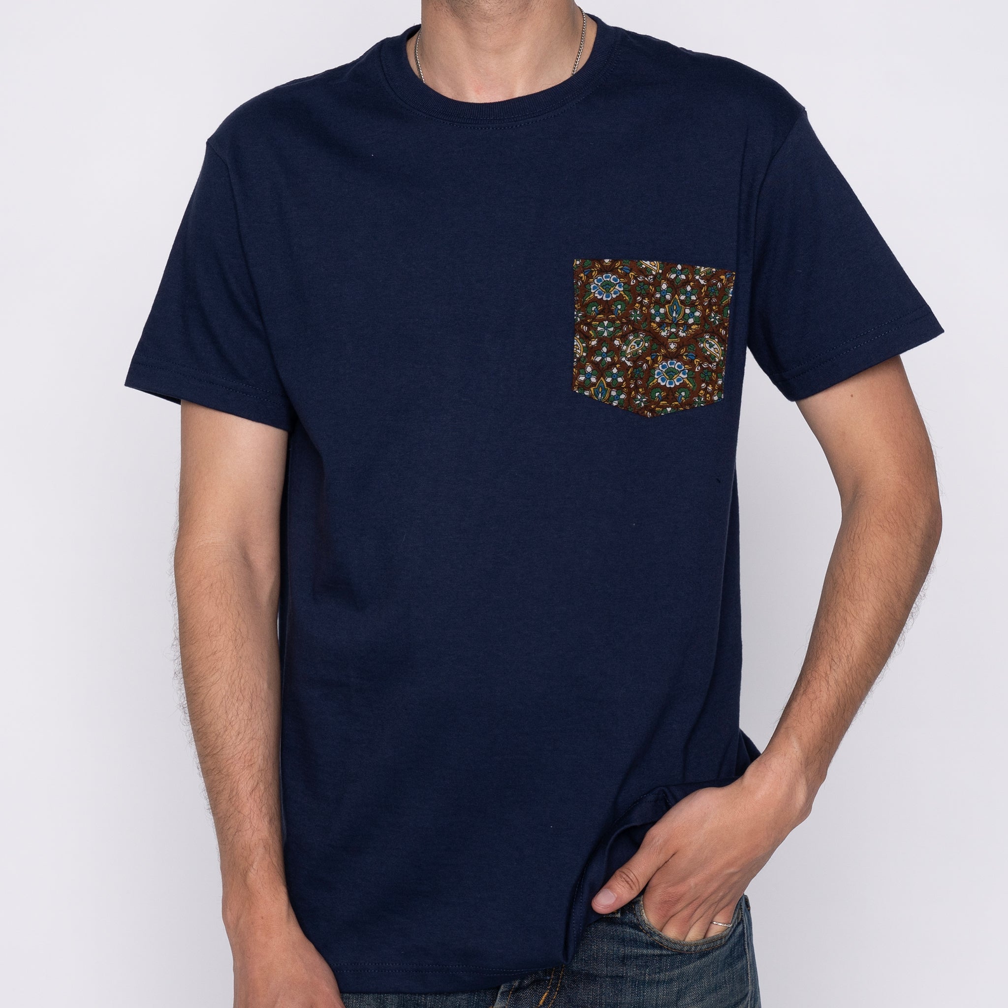 Pocket Tee - Navy + Bandana Cloth - Brown by Naked & Famous Denim