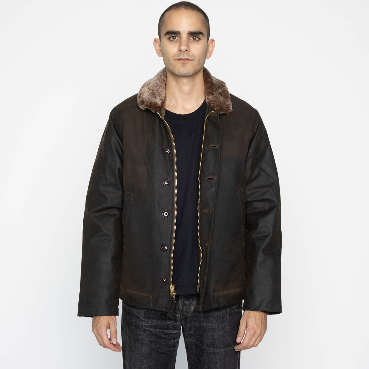 N-1 Deck Jacket - Waxed Canvas - Fossil/Brown by Dehen 1920