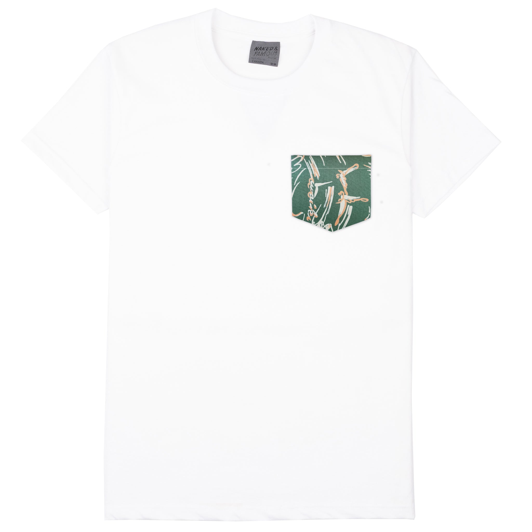 Pocket Tee - White - Waikiki Waves - Green by Naked & Famous Denim