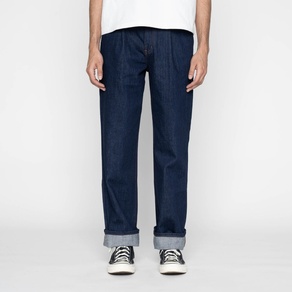 Pleated Trouser - Vertical Slub Denim by Naked & Famous Denim