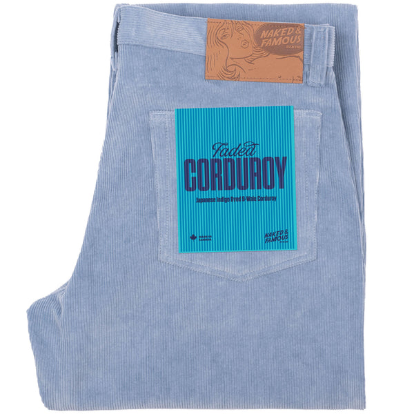 Pleated Trouser - Faded Corduroy Organic - Pale Indigo