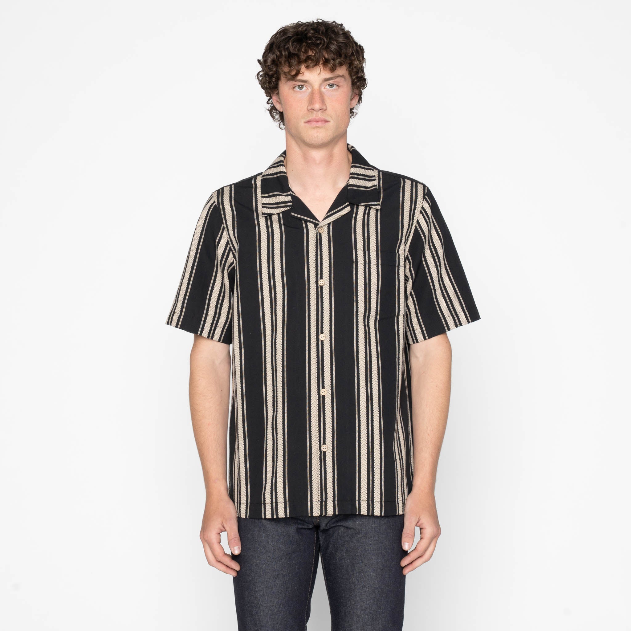 Aloha Shirt - Dobby Bands - Black by Naked & Famous Denim