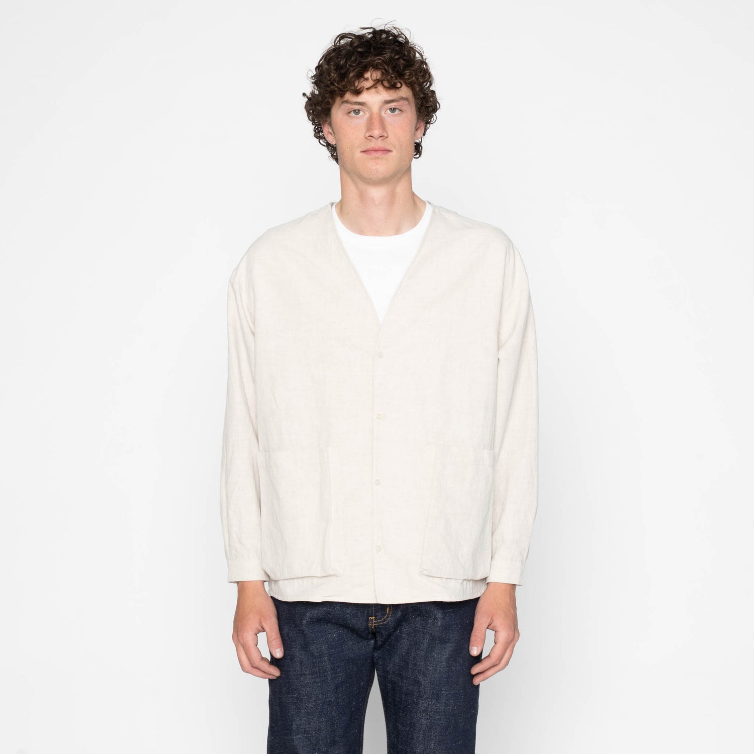 Wise Guy Jacket- Linen Blend Denim - Ecru by Naked & Famous Denim