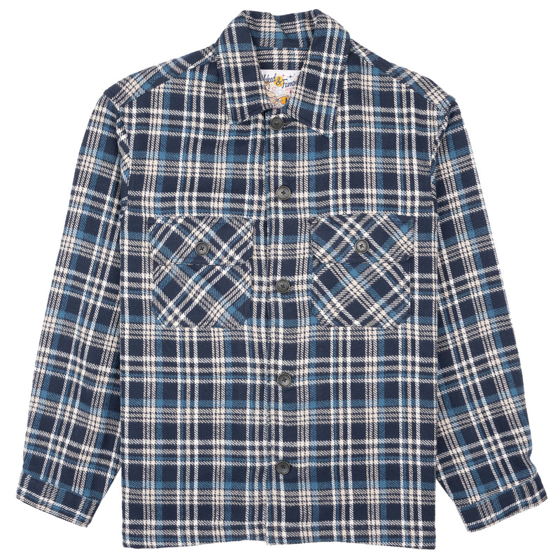 Work Shirt - Triple Yarn Twill Check Brush - Navy | Naked & Famous Denim