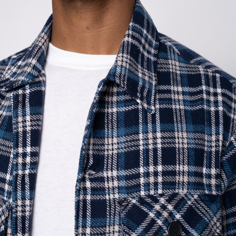 Work Shirt - Triple Yarn Twill Check Brush - Navy | Naked & Famous Denim