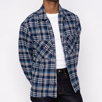 Work Shirt - Triple Yarn Twill Check Brush - Navy | Naked & Famous Denim