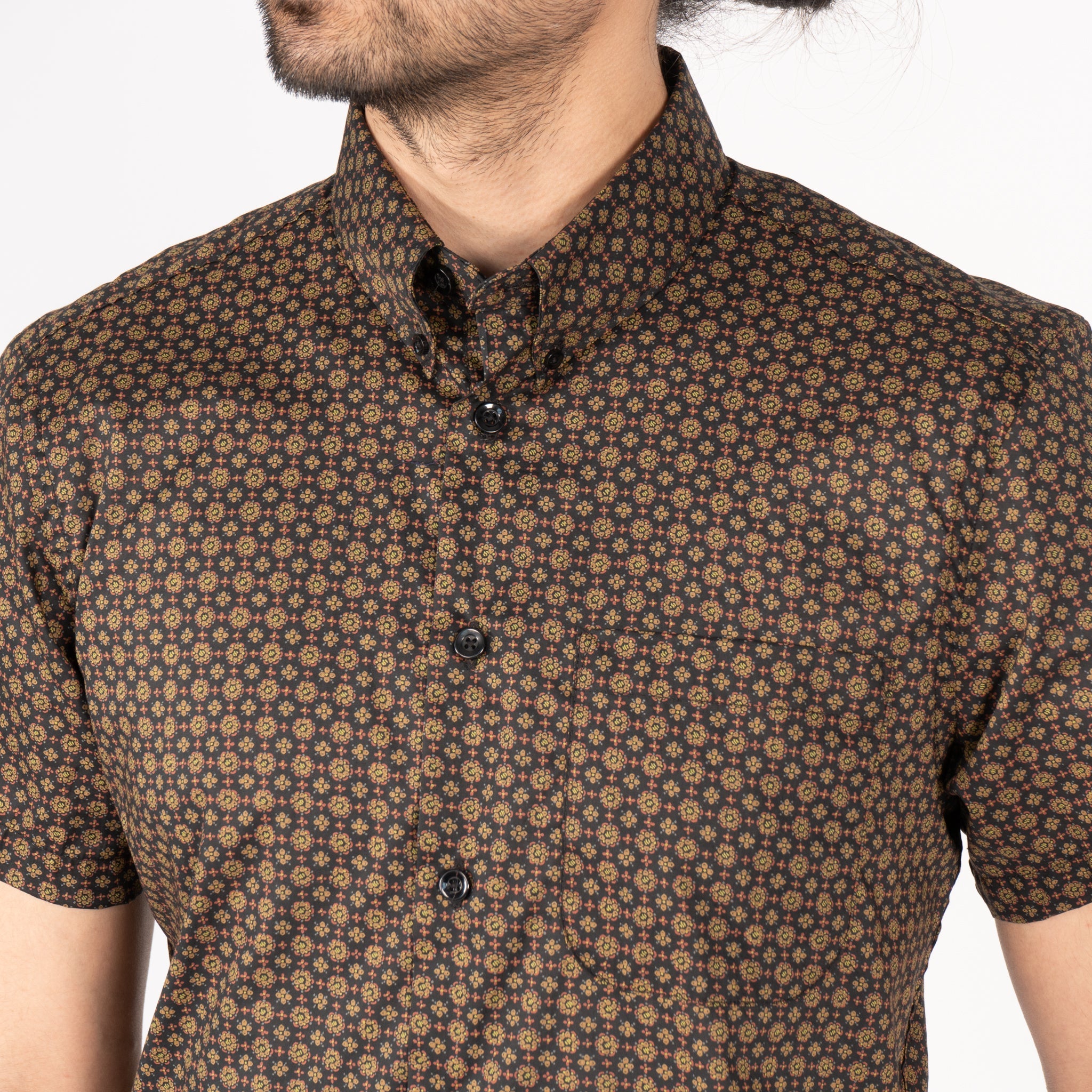 Short Sleeve Easy Shirt - Medallions Print - Black by Naked & Famous Denim