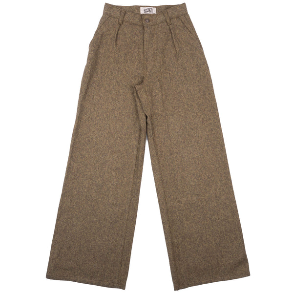Wide Leg Trouser - Herringbone Triple Twist - Forest