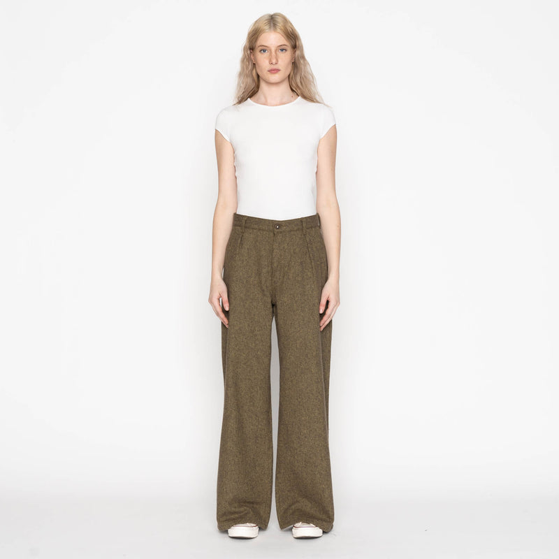 Wide Leg Trouser - Herringbone Triple Twist - Forest
