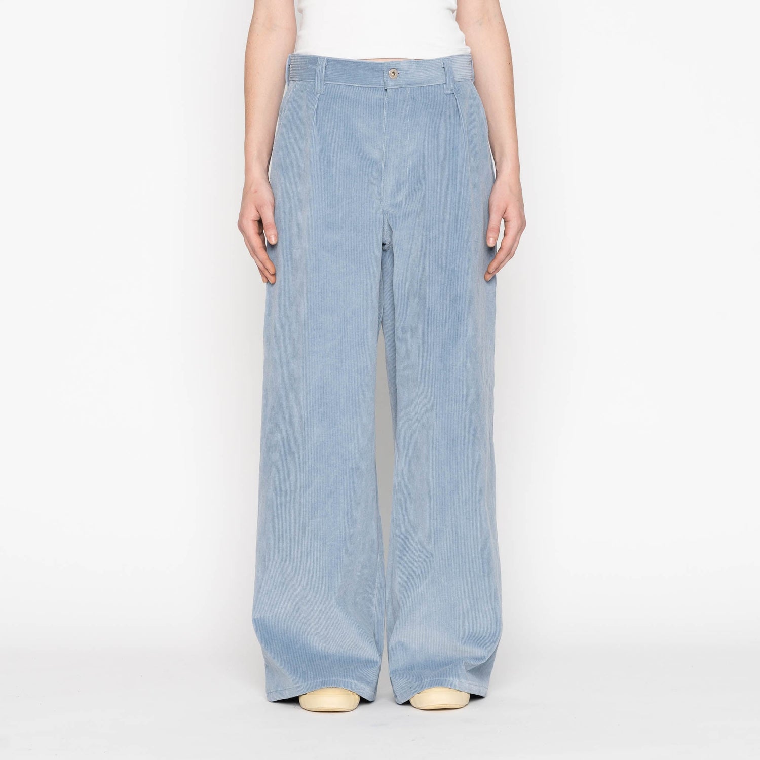 Wide Leg Trouser - Faded Corduroy Organique - Pale Indigo by Naked & Famous Denim