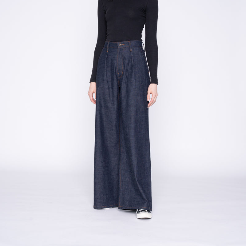 Wide Leg Trouser - Slub Nep Rinsed Denim