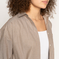 Roomy Shirt - Soft Finish Classic Stripe - Taupe | Naked & Famous Denim