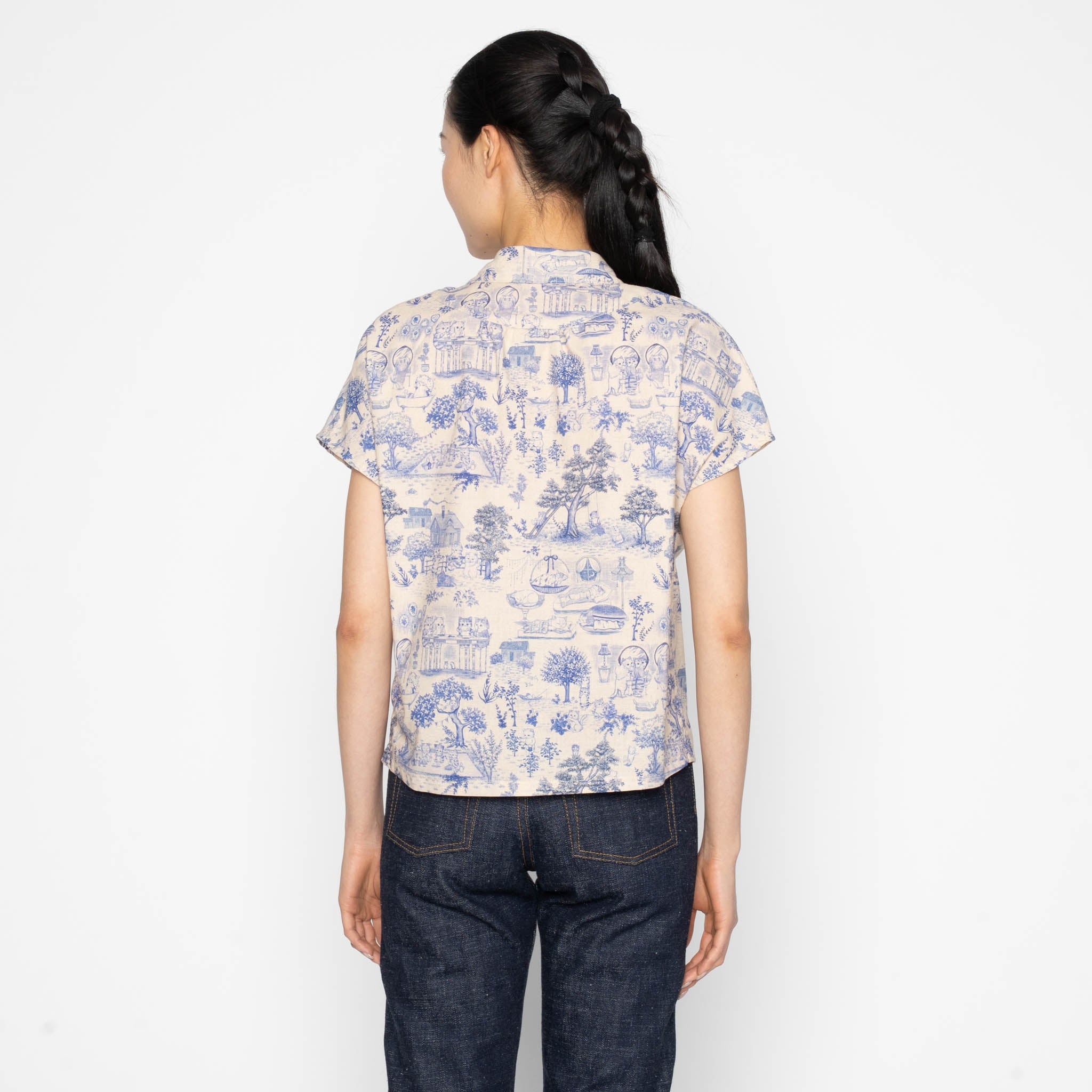Billie Shirt - Linen Cats - Blue by Naked & Famous Denim
