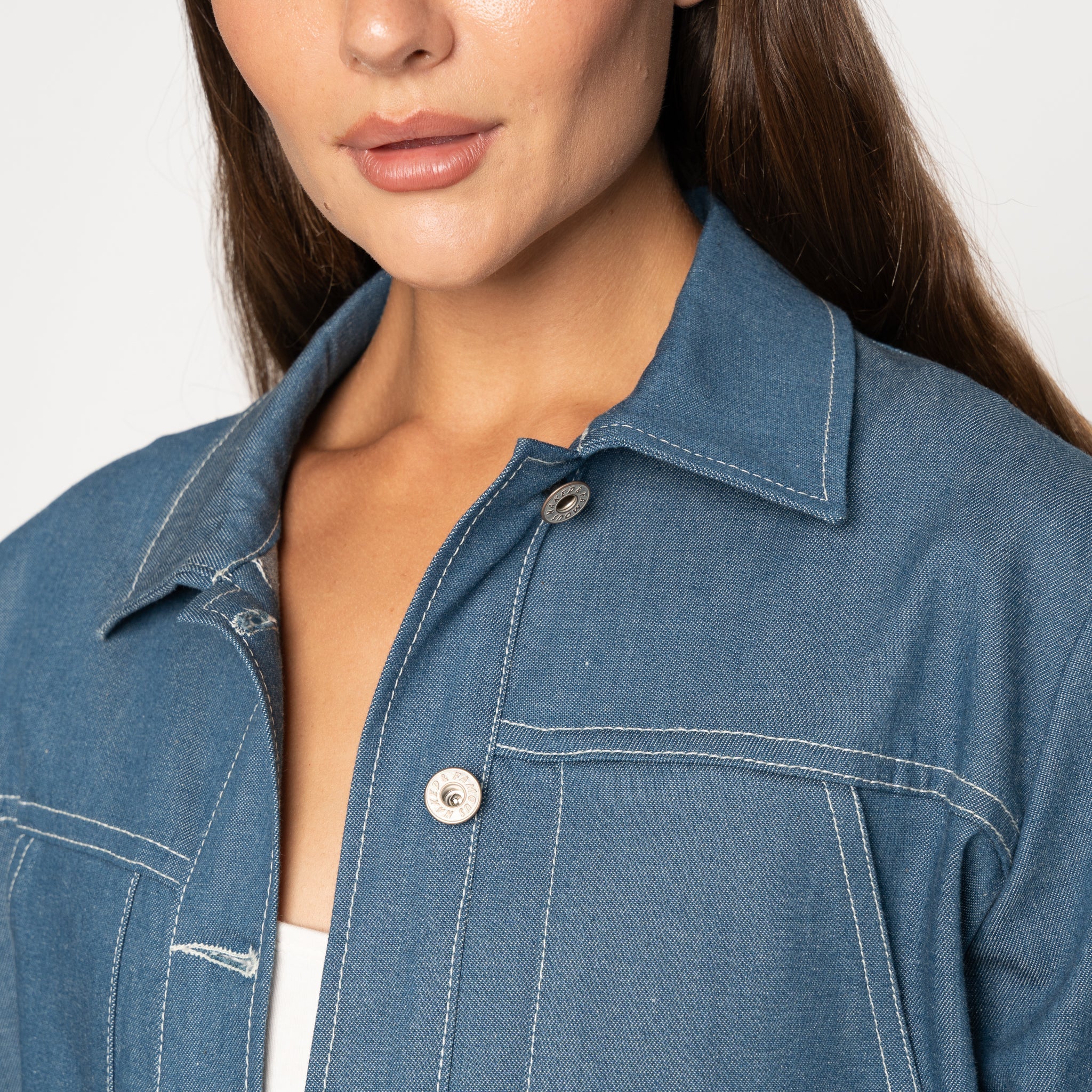 Cropped Jacket - Antique Blue Denim Stretch by Naked & Famous Denim