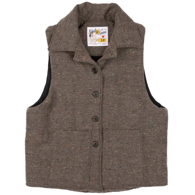 Quilted Vest - Wool Multi Nep - Brown | Naked & Famous Denim