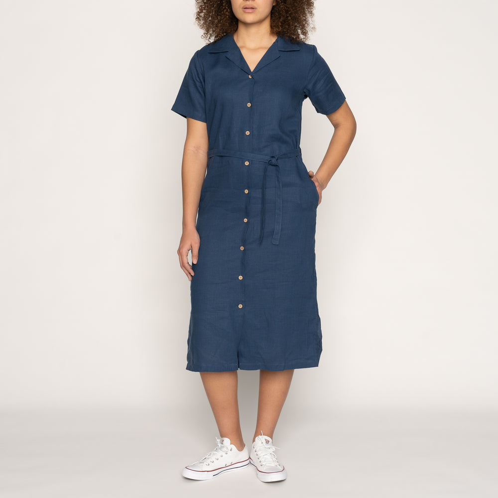 Aloha Dress - French Linen Fine Canvas - Blue by Naked & Famous Denim