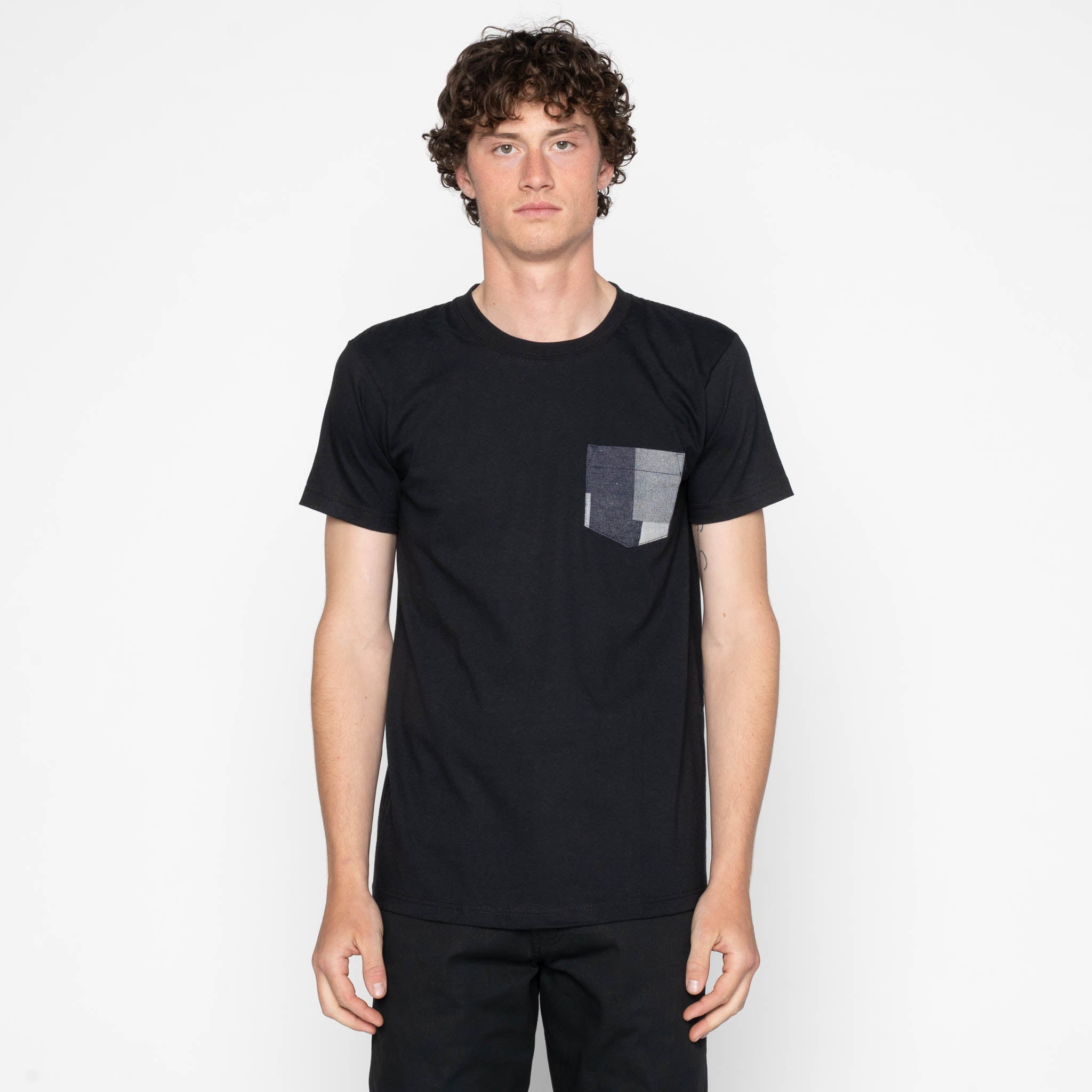 Pocket Tee - Black + Indigo Jacquard - Indigo